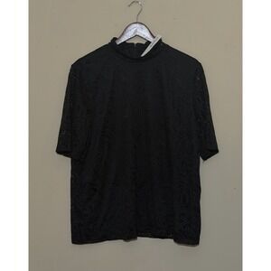 NWT Chico's Woman's Black Lace Sleeve Mock Neck Blouse Size XL